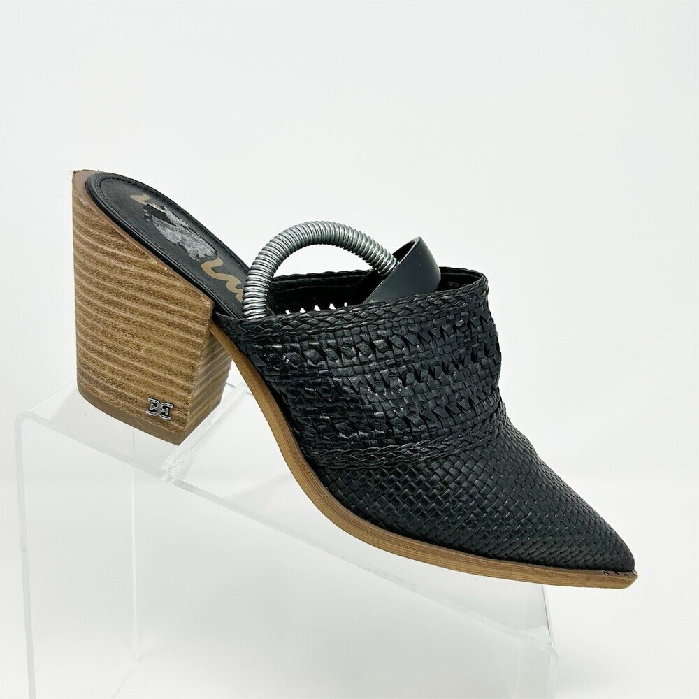 Sam Edelman Mule Clogs Womens Black Woven Pointed Toe Block Heel Slip-On 9.5